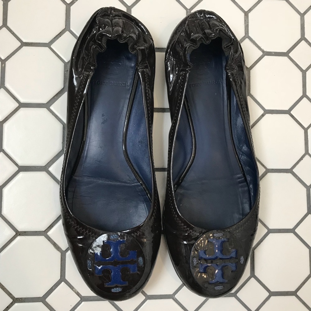 Tory Burch Reva Ballet Flats Brown Patent Size 8